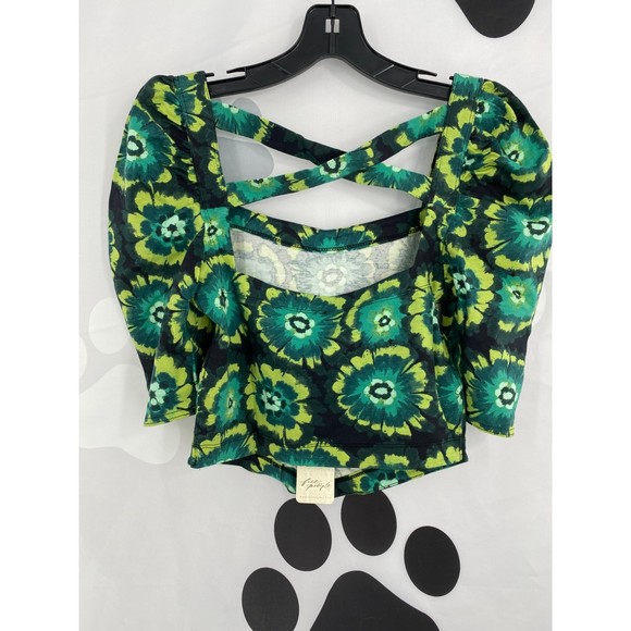 Free People Revolve NWT Give Me More Top Strappy Back Black Combo Green Sm New - Picture 3 of 11